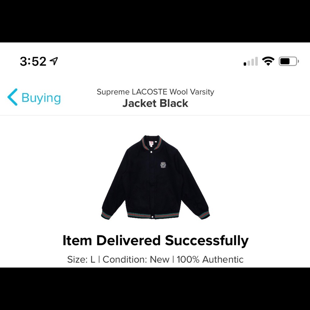 Supreme Lacoste wool varsity black jacket